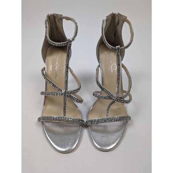 Jessica Simpson Sidra Strappy Sandals in Silver Sparking Crystals Stiletto Heels - Picture 3 of 9